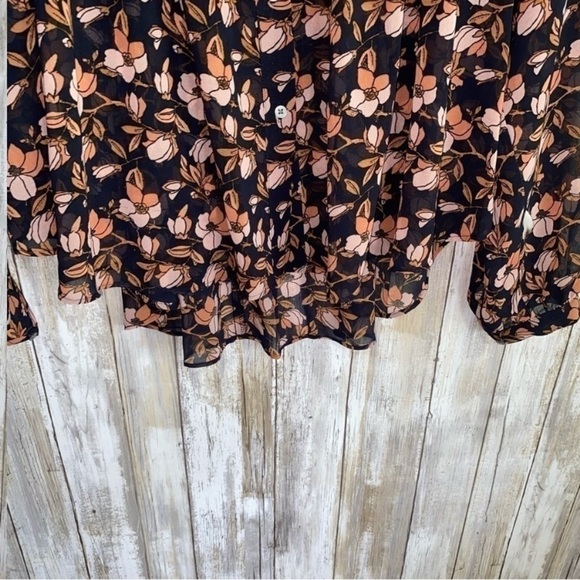 Loft Dark Floral Sheer Button High Low Blouse - Picture 2 of 6